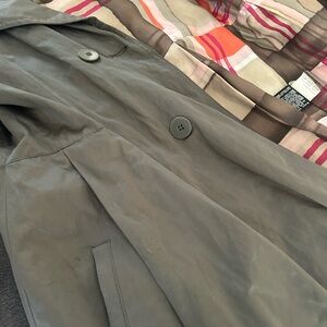 DKNY Gray Trench Coat with Plaid Lining